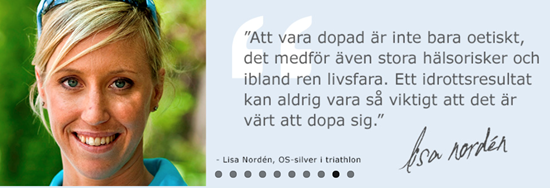 Porträttbild Lisa Nordén med citat om doping
